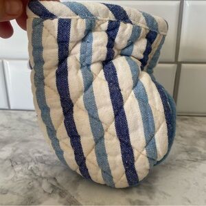 Striped Blue and White Quilted Pot Holder